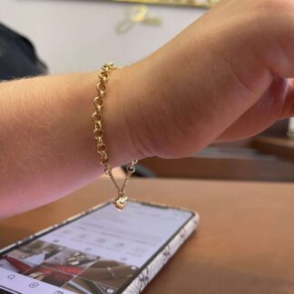 Pulseira Feminina Elo Portugues Com Berloque De Coração