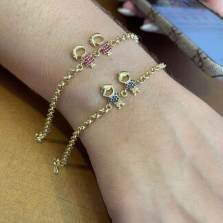 Pulseira Elo Portugues Menino E Menina Com Zirconia